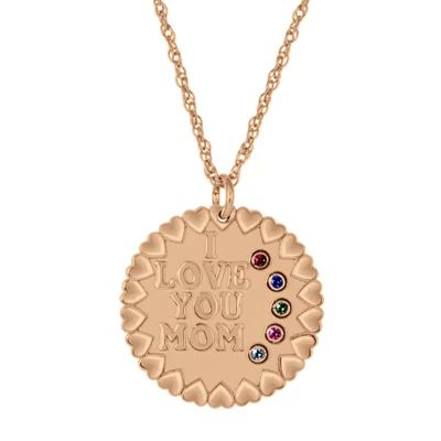 Personalized "I Love You Mom" Birthstone CZ Pendant Necklace