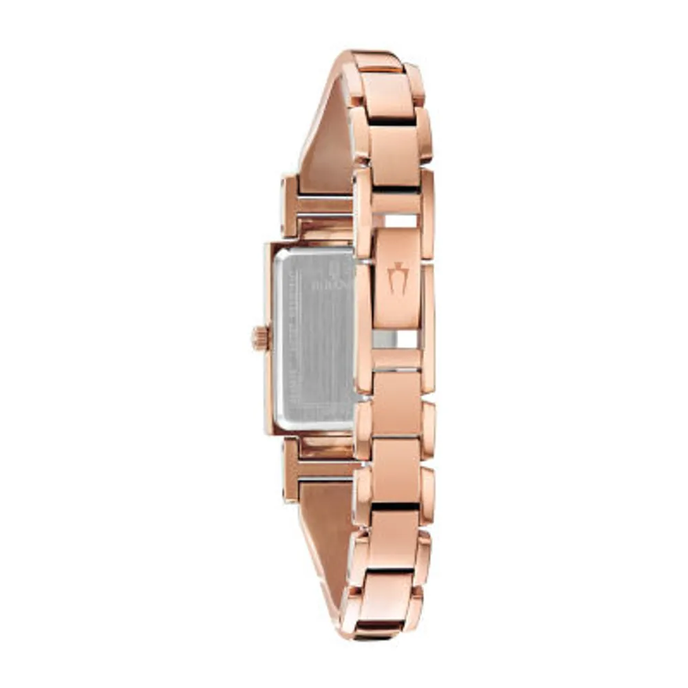 Bulova Classic Womens Diamond Accent Rose Goldtone Stainless Steel Bangle Watch 97p142