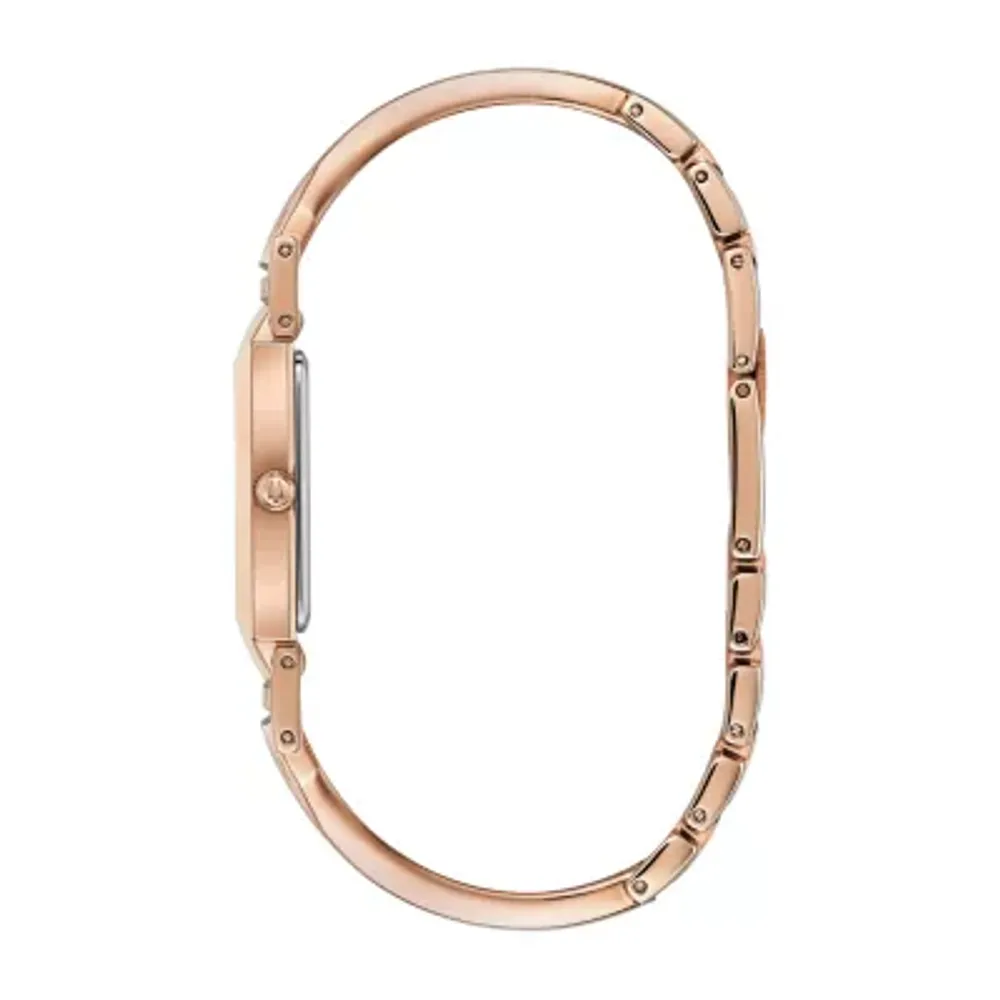 Bulova Classic Womens Diamond Accent Rose Goldtone Stainless Steel Bangle Watch 97p142