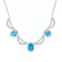 Womens Genuine Blue Topaz Sterling Silver Collar Necklace