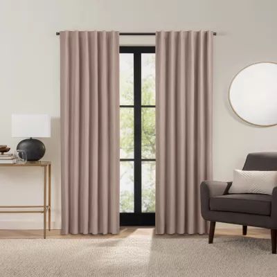 Fieldcrest Luxury Alden Linen Rod Pocket Back Tab Energy Saving 100% Blackout Single Curtain Panels