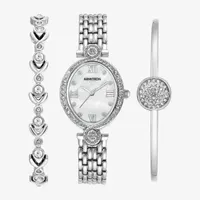 Armitron Now Womens Crystal Accent Silver Tone 3-pc. Watch Boxed Set 75/5604mpsvst