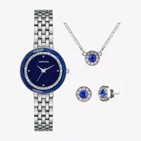 Armitron Now Womens Crystal Accent Silver Tone 4-pc. Watch Boxed Set 75/5796blsvst