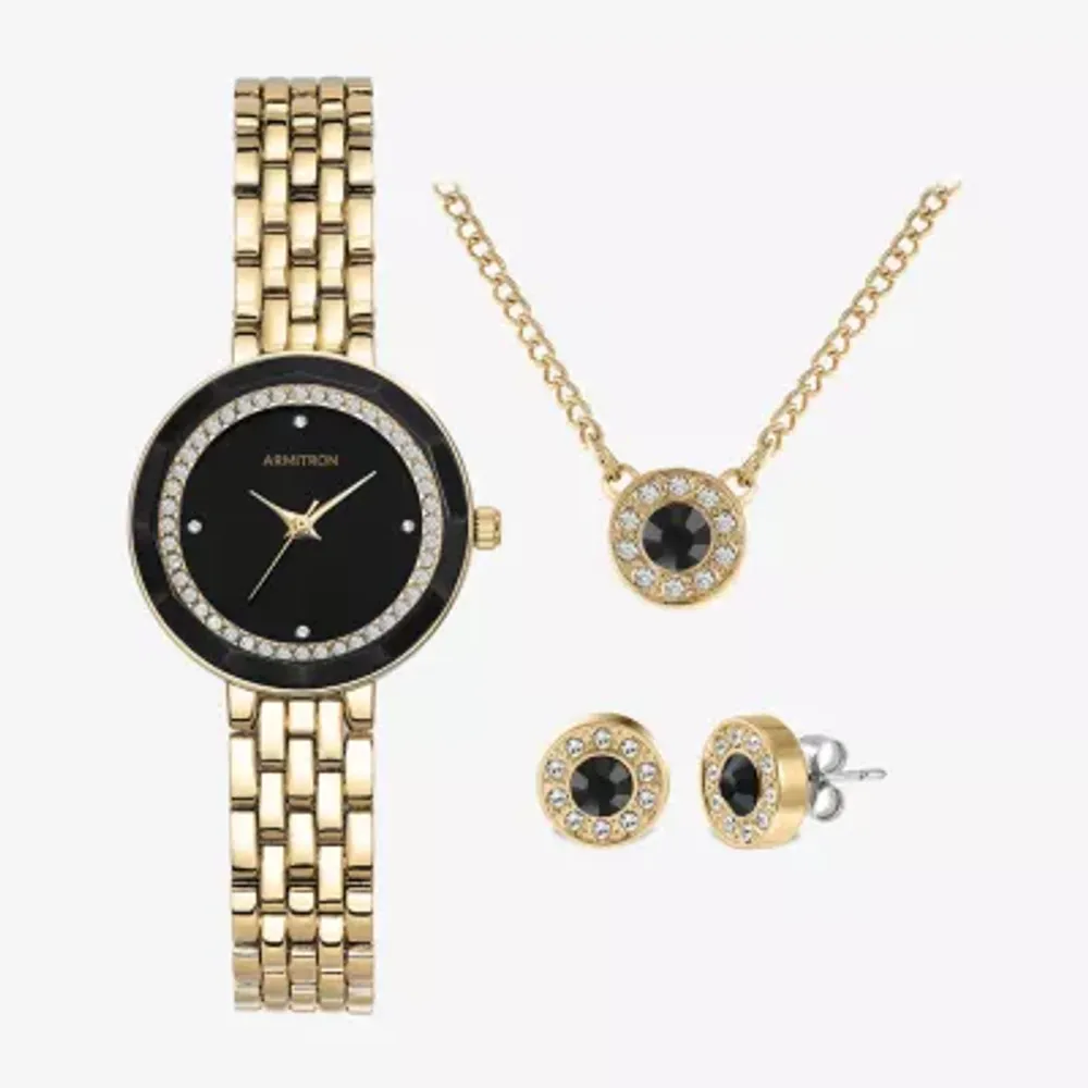 Armitron Now Womens Crystal Accent Gold Tone 4-pc. Watch Boxed Set 75/5796bkgpst