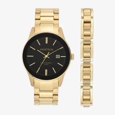 Armitron All Sport Unisex Adult Gold Tone Stainless Steel 2-pc. Watch Boxed Set 20/5374bkgpst