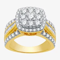 Womens 2 CT. T.W. Natural White Diamond 10K Gold Cushion Side Stone Halo Engagement Ring