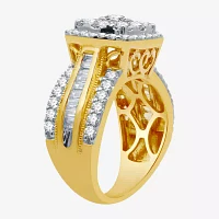 Womens 2 CT. T.W. Natural White Diamond 10K Gold Cushion Side Stone Halo Engagement Ring