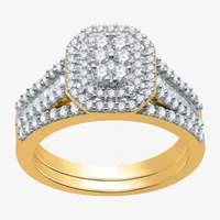 I Said Yes (H-I / I1) Womens 1 CT. T.W. Lab Grown White Diamond Sterling Silver or 14K Gold Over Side Stone Halo Bridal Set