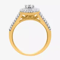 I Said Yes (H-I / I1) Womens 1 CT. T.W. Lab Grown White Diamond Sterling Silver or 14K Gold Over Side Stone Halo Bridal Set