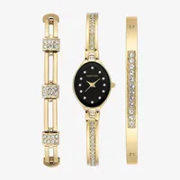 Armitron Now Womens Crystal Accent Gold Tone 3-pc. Watch Boxed Set 75/5603bkgpst