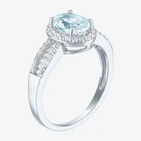 Womens Simulated Blue Aquamarine Sterling Silver Oval Cocktail Ring