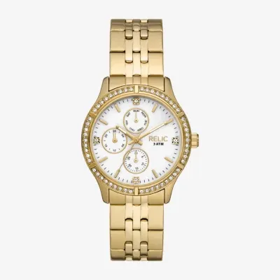 Relic By Fossil Womens Multi-Function Gold Tone Stainless Steel Bracelet Watch Zr16013