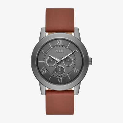 Relic By Fossil Unisex Adult Multi-Function Brown Leather Strap Watch Zr16021