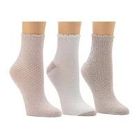 Cuddl Duds Scallop Welt Rib 3-pc. Quarter Ankle Socks Womens
