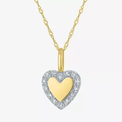 G-H/I1-I2) Womens Diamond Accent Lab Grown White Diamond 10K Gold Heart Pendant Necklace