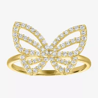 (G-H / I1-I2) Womens 1/3 CT. T.W. Lab Grown White Diamond 10K Gold Butterfly Cocktail Ring