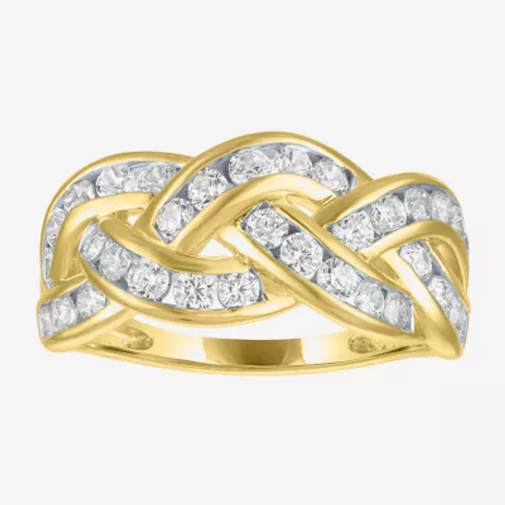 (G-H, I1-I2) Womens 1 CT. T.W. Lab Grown White Diamond 10K Gold Crossover Cocktail Ring