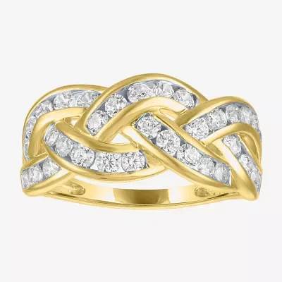 (G-H, I1-I2) Womens 1 CT. T.W. Lab Grown White Diamond 10K Gold Crossover Cocktail Ring