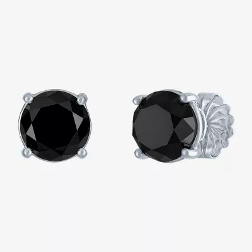 10 Ct.T.W. Natural Black Diamond 14K White Gold 11mm Round Stud Earrings