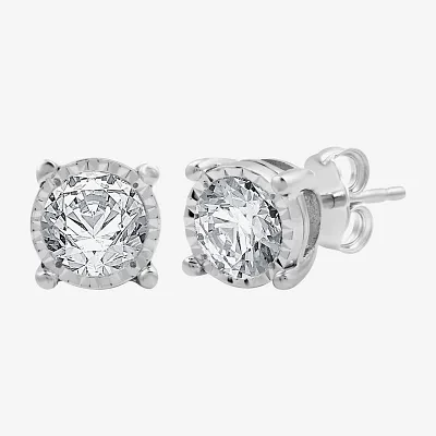 (G-H / Si1-Si2) 1 CT. T.W. Lab Grown White Diamond Sterling Silver 8.7mm Round Stud Earrings