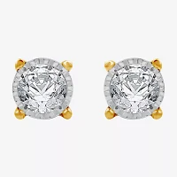 (G-H / Si1-Si2) 1 CT. T.W. Lab Grown White Diamond 14K Gold Over Silver 8.7mm Round Stud Earrings