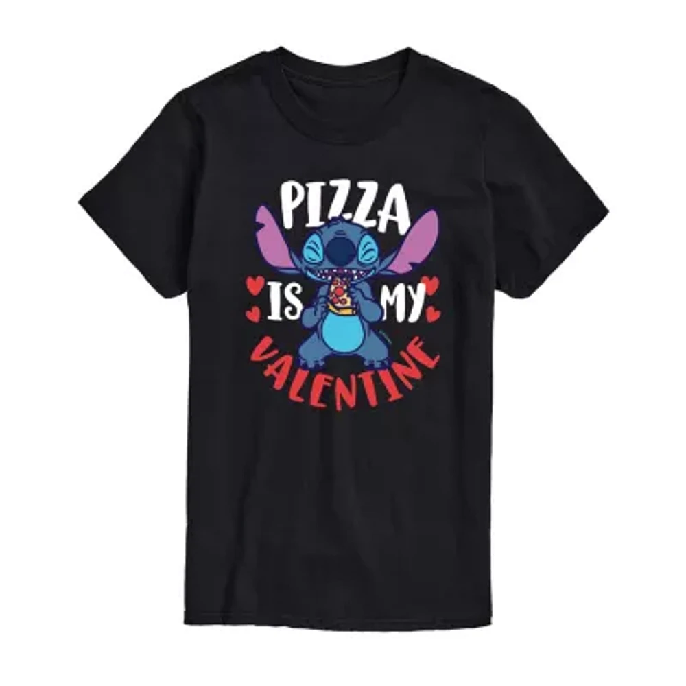 Mens Crew Neck Short Sleeve Lilo & Stitch Valentine's Day T-Shirt