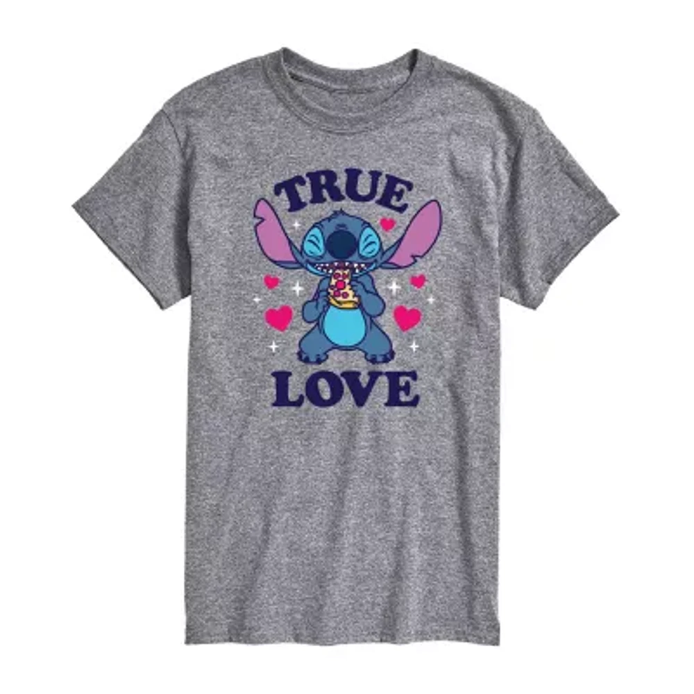 Mens Crew Neck Short Sleeve Lilo & Stitch Valentine's Day T-Shirt