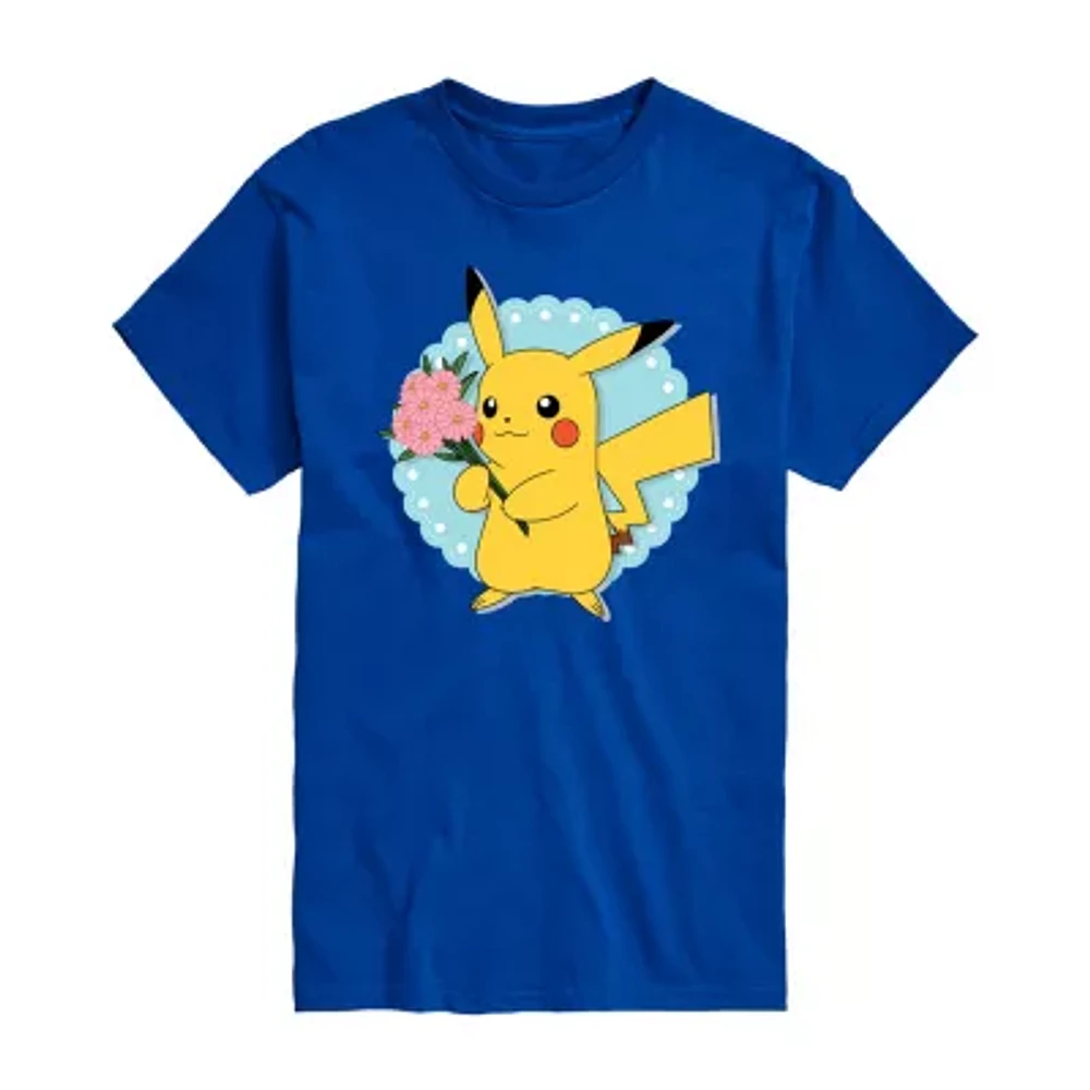 Mens Crew Neck Short Sleeve Pokeman Valentine's Day T-Shirt