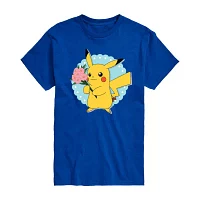 Mens Crew Neck Short Sleeve Pokeman Valentine's Day T-Shirt