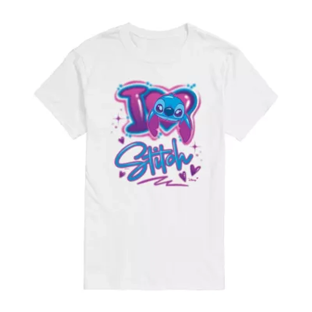 Mens Crew Neck Short Sleeve Lilo & Stitch Valentine's Day T-Shirt