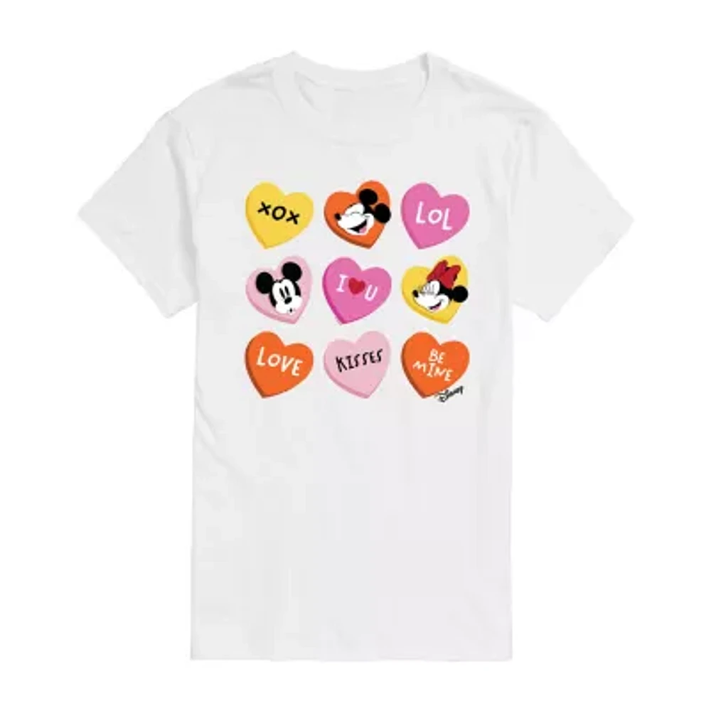 Mens Crew Neck Short Sleeve Mickey and Friends Valentine's Day T-Shirt