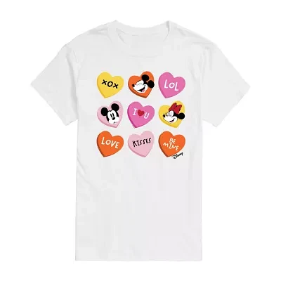 Mens Crew Neck Short Sleeve Mickey and Friends Valentine's Day T-Shirt