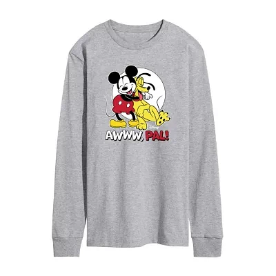 Mens Crew Neck Long Sleeve Mickey and Friends Valentine's Day T-Shirt