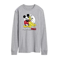 Mens Crew Neck Long Sleeve Mickey and Friends Valentine's Day T-Shirt