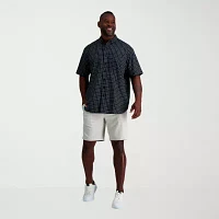 Haggar Linen Blend Big and Tall Mens Regular Fit Short Sleeve Button-Down Shirt