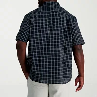 Haggar Linen Blend Big and Tall Mens Regular Fit Short Sleeve Button-Down Shirt