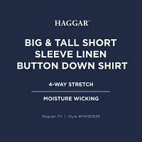 Haggar Linen Blend Big and Tall Mens Regular Fit Short Sleeve Button-Down Shirt