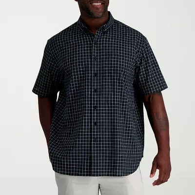 Haggar Linen Blend Big and Tall Mens Regular Fit Short Sleeve Button-Down Shirt