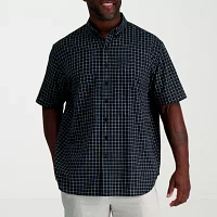 Haggar Linen Blend Big and Tall Mens Regular Fit Short Sleeve Button-Down Shirt