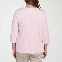 Alfred Dunner Coming Up Roses Womens Crew Neck 3/4 Sleeve T-Shirt