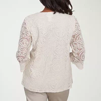 Alfred Dunner Coming Up Roses Womens Crew Neck 3/4 Sleeve Lace Lined Blouse