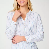 Free Country Womens Stretch Fabric Crew Neck Long Sleeve Button-Down Shirt