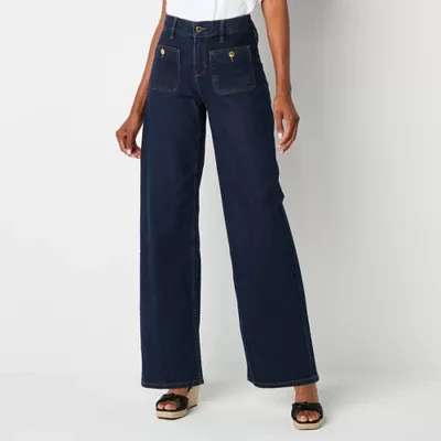 Liz Claiborne Tall Womens Mid Rise Wide Leg Jean