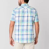 St. John's Bay Textured No Tuck Mens Regular Fit Short Sleeve Button-Down Shirt