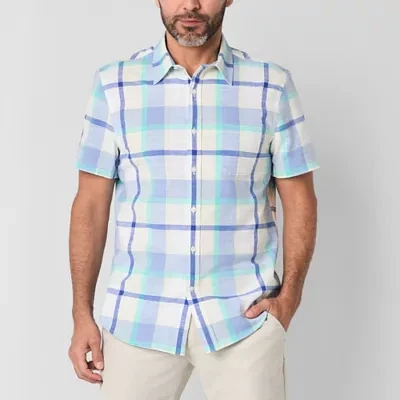 St. John's Bay Textured No Tuck Mens Regular Fit Short Sleeve Button-Down Shirt