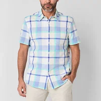 St. John's Bay Textured No Tuck Mens Regular Fit Short Sleeve Button-Down Shirt