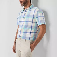St. John's Bay Textured No Tuck Mens Regular Fit Short Sleeve Button-Down Shirt
