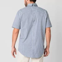 St. John's Bay Poplin Mens Easy-on + Easy-off Seated Wear Adaptive Classic Fit Short Sleeve Button-Down Shirt