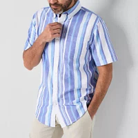St. John's Bay Performance Oxford Mens Slim Fit Short Sleeve Button-Down Shirt