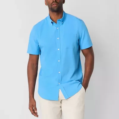 St. John's Bay Performance Mens Moisture Wicking Classic Fit Short Sleeve Button-Down Shirt
